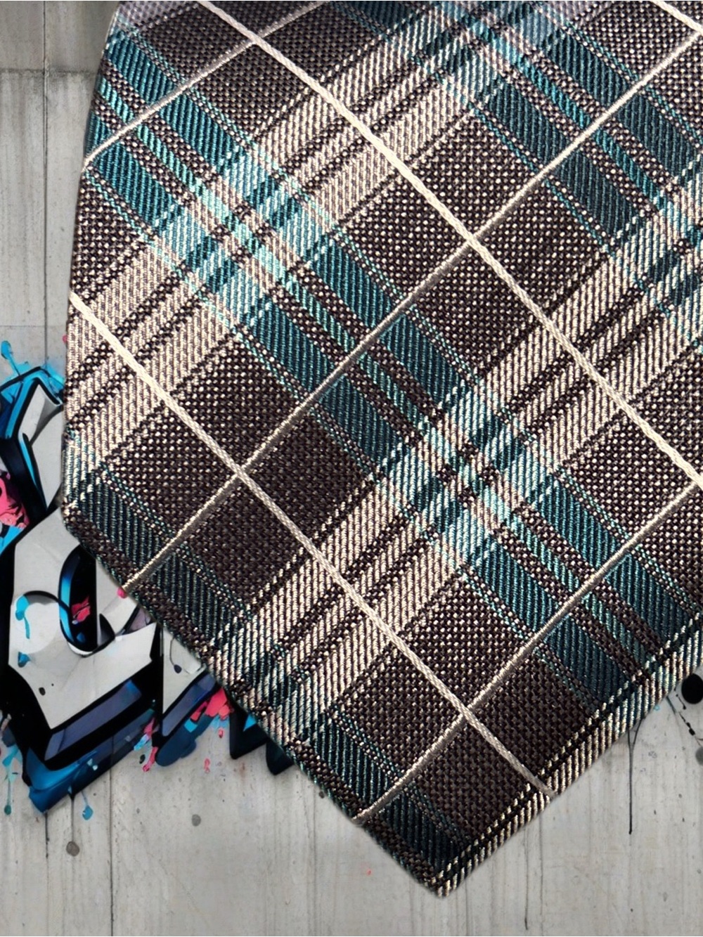 Pronto Uomo Teal and Gray Plaid Silk Tie